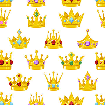 Seamless vector pattern with golden cartoon crowns