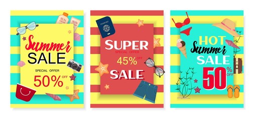 Summer sale banner with glasses clothing special promotion background shopping banner, flyer, invitation, poster, web site or greeting card vector illustration.