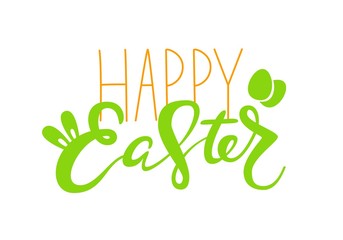 Fototapeta na wymiar Cute Happy Easter lettering quote with bunny ears