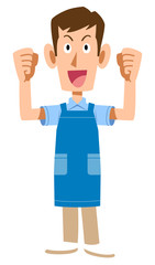 張り切るエプロンを付けた男性