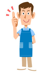 要点を解説するエプロンを付けた男性