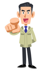 指を差す工務店の男性