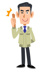 サムズアップする工務店の男性