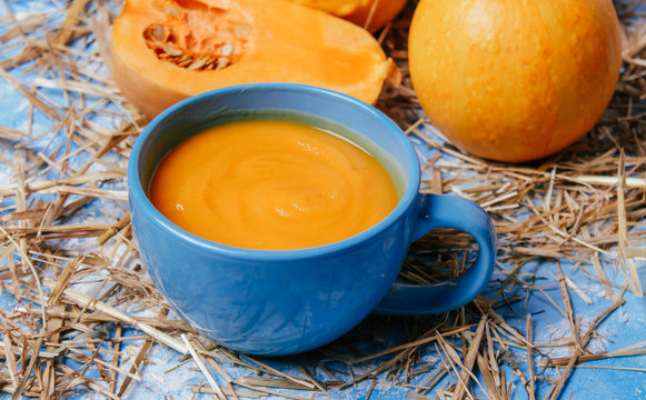 pumpkin soup on a wooden background