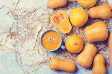 pumpkin soup on a wooden background
