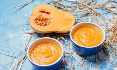 pumpkin soup on a wooden background