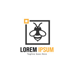 Bee logo template design. Minimalist bee logo with modern frame