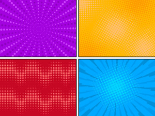 Set of different halftone backgrounds in comics style. Vector illustration