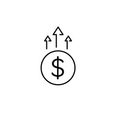 Financial growth icon, increasing money limit, income. Concept for banking icon in flat outline design. Isolated on white background.