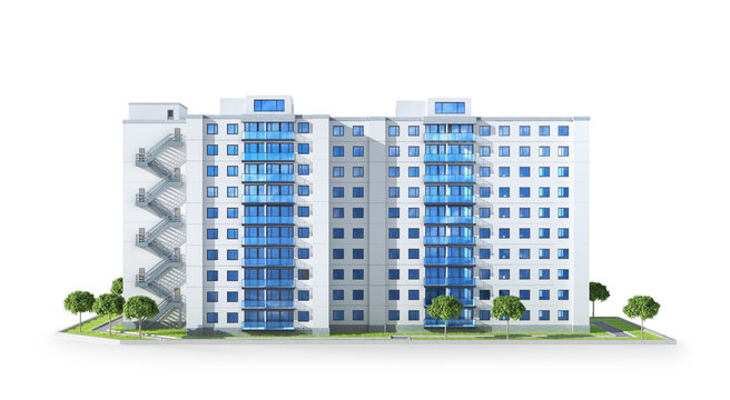 Condominium or modern residential building. Real estate development and the concept of urban growth. 3d illustration