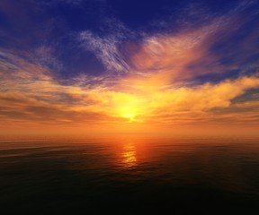 Beautiful sunset over the water surface, sea sunrise, ocean sunset