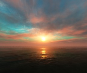 Naklejka na ściany i meble Beautiful sunset over the water surface, sea sunrise, ocean sunset