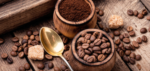 Coffee beans and grounds