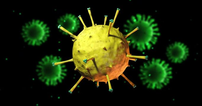 Virus And Bacteria. Viral Epidemic Disease. Close Up 3D Disease Related Animation.