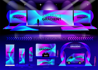 A pack of 3D event design medias in vector format, with a sample of graphic template in RGB color. It is suitable for event design, event planing, concert, seminar, etc.