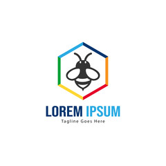 Bee logo template design. Minimalist bee logo with modern frame