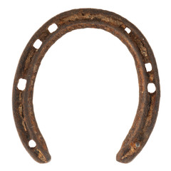 original weathered rusty horseshoe isolated on white background