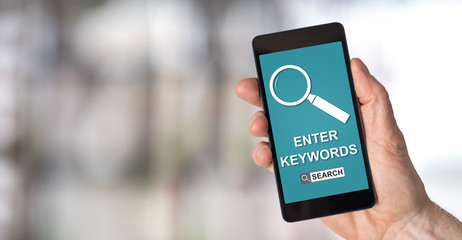 Keywords search concept on a smartphone
