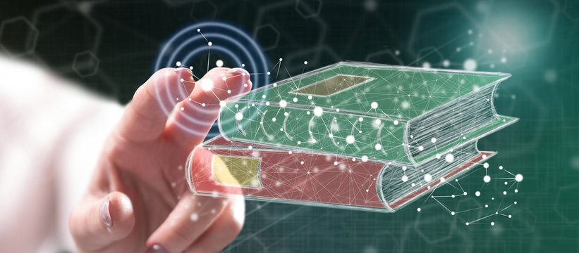 Woman touching an e-learning concept