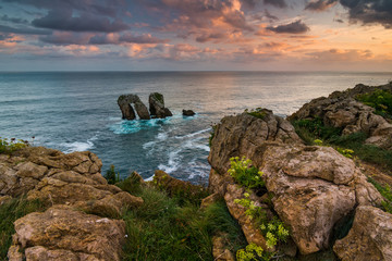 Dramatic view of Playa de la Arnia, Cantabria, Spain.