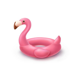 Flamingo isolated on white background. Pink inflatable swimming pool ring. Vector 3d float vacation icon. Summer beach toy template.
