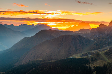 Italain Alps at sunrise, Passo Pordoi, Dolomites, Italy.
