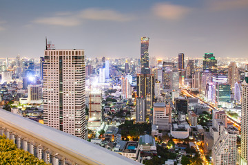 Naklejka premium aerial view of Bangkok City skyscrapers with King Power MahaNakhon building Thailand