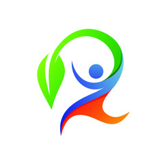 People With Leaf in Health Care Logo Vector