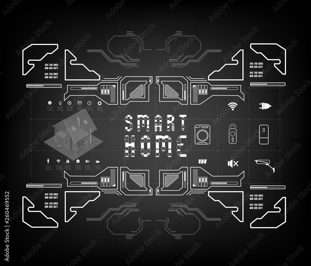 Fototapete smart home. conceptual layout with hud elements for print and web. lettering with futuristic user in