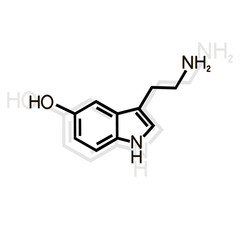 Serotonin vector icon on white background with shadow, chemical formula of serotonin, hormone of happiness