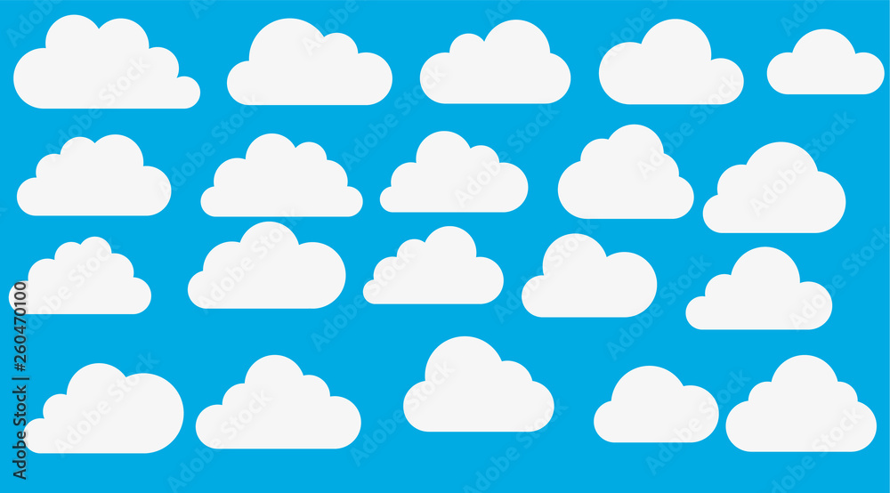Poster cloud. abstract white cloudy set isolated on blue background. vector illustration.