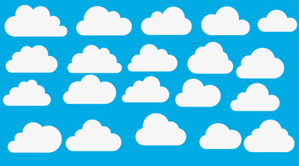 Cloud. Abstract white cloudy set isolated on blue background. Vector illustration.