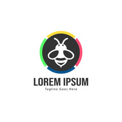Bee logo template design. Minimalist bee logo with modern frame