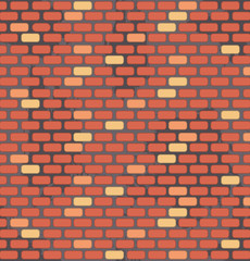 Cute seamless pattern with a brick wall. Red, yellow and orange bricks. Flat style illustration. Vector.