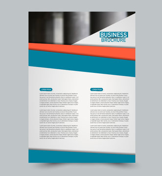 Blue and orange vector flyer template. Abstract brochure design. Annual report cover background. For business, education, advertisement. Editable illustration.