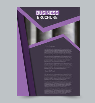 Purple vector flyer template. Abstract brochure design. Annual report cover background. For business, education, advertisement. Editable illustration.