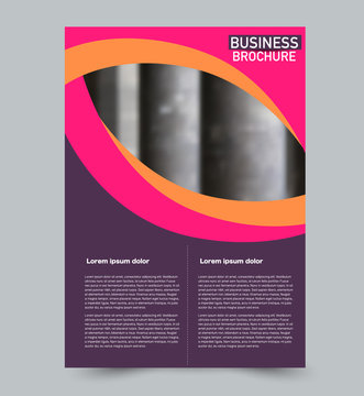 Purple, pink, and orange vector flyer template. Abstract brochure design. Annual report cover background. For business, education, advertisement. Editable illustration.