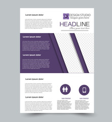 Purple vector flyer template. Abstract brochure design. Annual report cover background. For business, education, advertisement. Editable illustration.