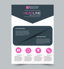Pink and grey vector flyer template. Abstract brochure design. Annual report cover background. For business, education, advertisement. Editable illustration.