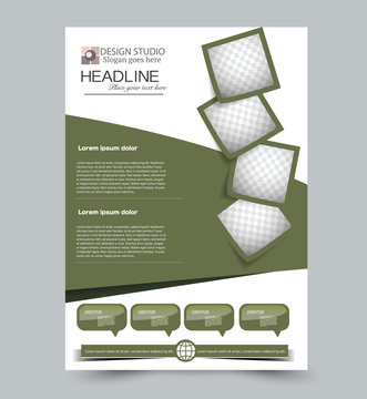 Green vector flyer template. Abstract brochure design. Annual report cover background. For business, education, advertisement. Editable illustration.