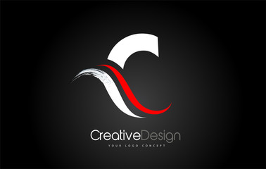 White and Red C Letter Design Brush Paint Stroke on Black Bakground