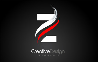 White and Red Z Letter Logo Design Brush Paint Stroke on Black Background - obrazy, fototapety, plakaty