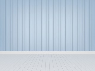 blue wood wall with white wood floor ,3d rendering  empty room