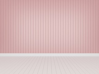 pink wood wall with white wood floor ,3d rendering  empty room