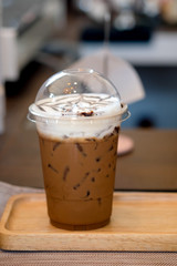 Iced coffee mocha with foam milk