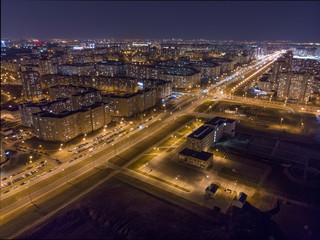 Fototapeta na wymiar View of night Minsk, Belarus. Drone aerial photo