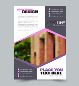 Flyer template. Abstract brochure design. Vector illustration. Purple and pink color.