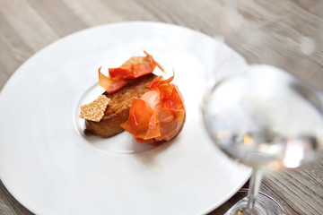 Pudding from a tomato with a chip of caramelised crust.