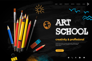 Web page design template for Art School, studio, course, creative kids. Modern design vector illustration concept for website and mobile website development.