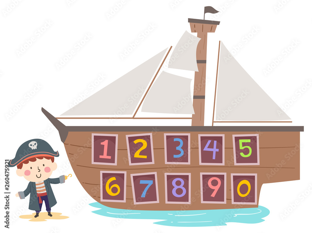 Canvas Prints kid boy hook pirate ship numbers illustration